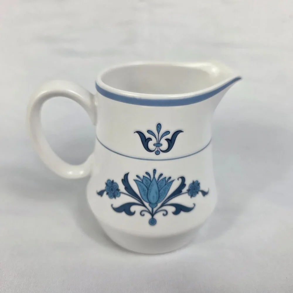 Noritake Blue Haven Creamer White with Blue Flowers & Bands